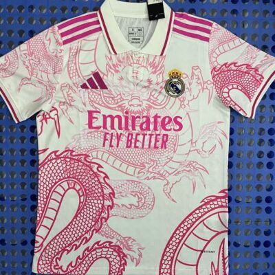 2025 Real Madrid Pink and White Dragon POLO